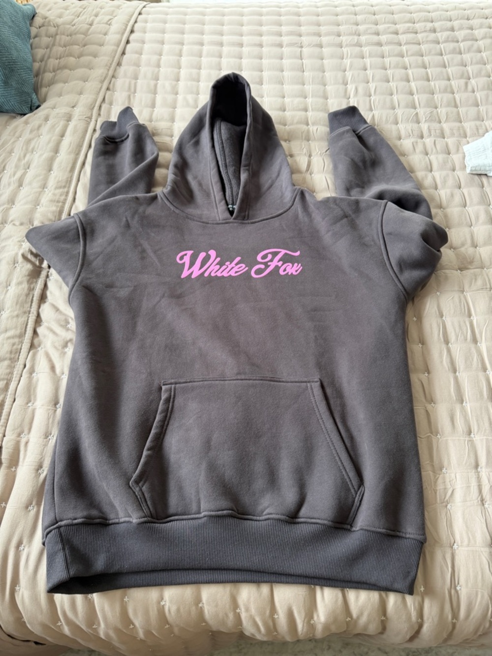 White Fox Boutique Gray Hoodie with Pink Logo